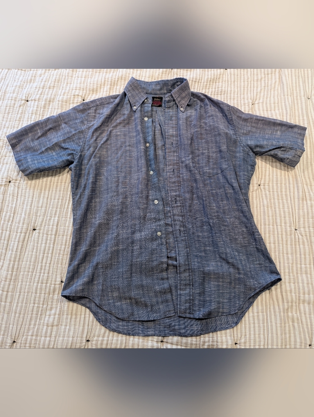 Vintage Sears Men's Short-Sleeve Button-Down Shirt in Blue Chambray